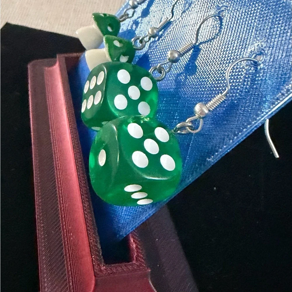 Green Mushroom and Dice Resin Earrings - Cute Pair